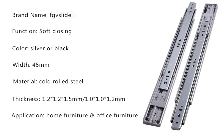 Side Mounting Iron Fifan 1pair in 1 Polybag, 15pairs/Carton Ball Bearing European Drawer Slide